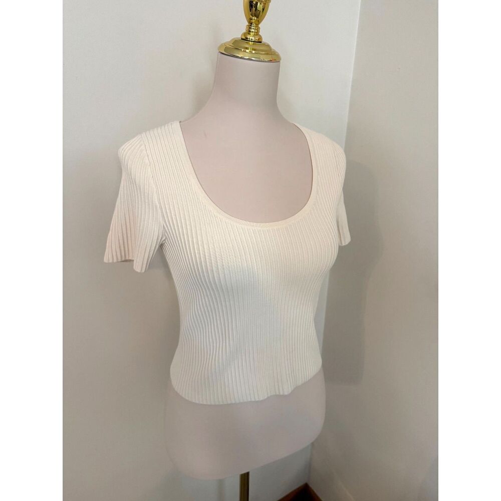 Madewell Ottoman Rib Crop Sweater Tee Bright Ivory Size S Scoop Neck NL209